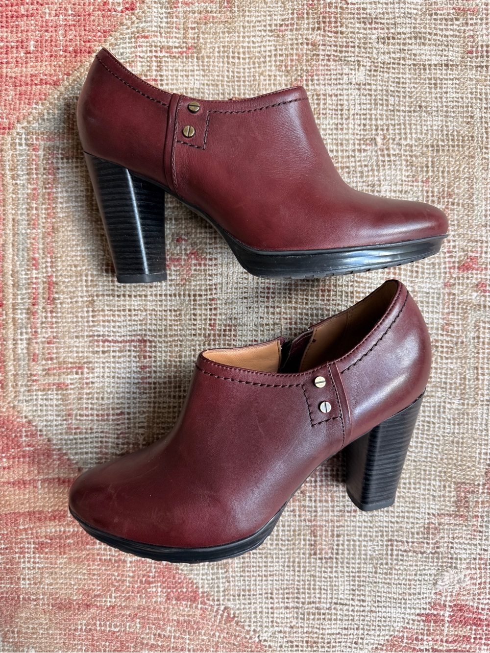 Clarks Wine Red Leather Heeled Ankle Boots